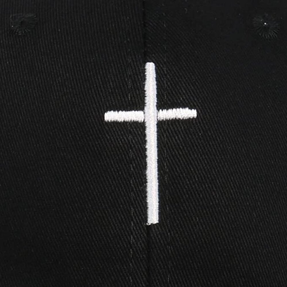 Cross Embroidered Christian Black Baseball Cap, Adjustable Hat, Mens, Womans - Picture 5 of 8
